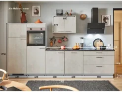 Clearance Pino Küchenzeile 330 cm Beton Weißgrau Anschlag links 2 Geräteschränke