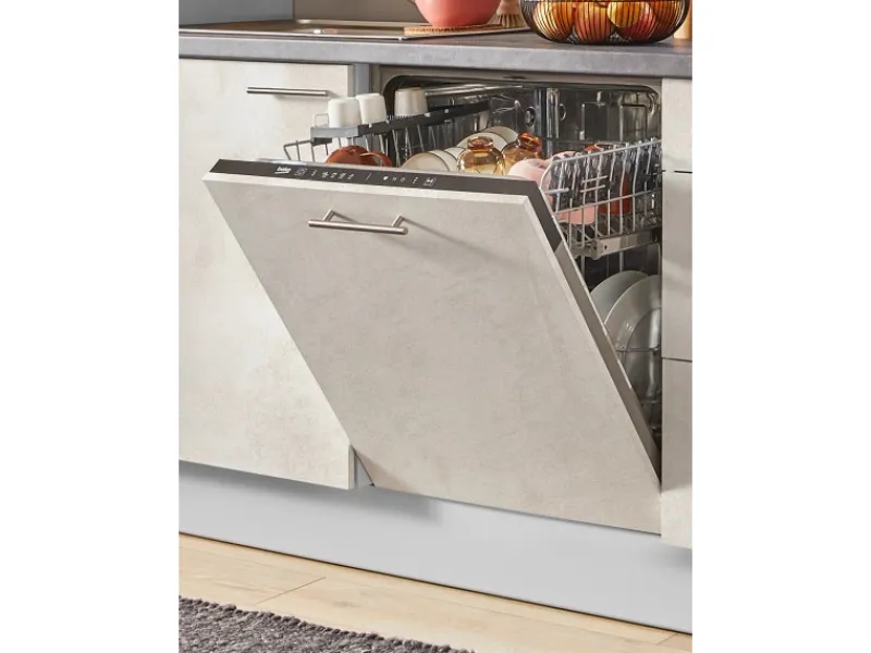 Clearance Pino Küchenzeile 250 cm Beton Weißgrau Anschlag rechts 1 Geräteschrank