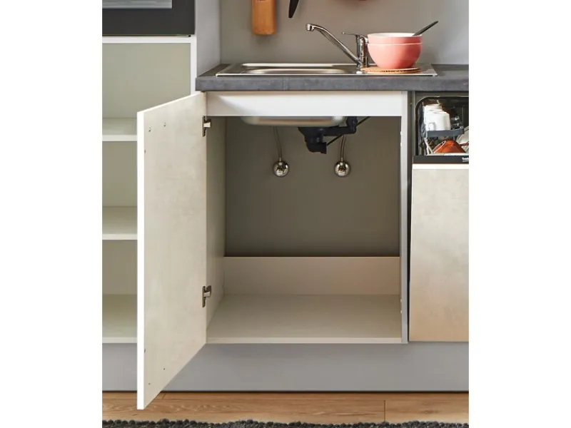 Clearance Pino Küchenzeile 250 cm Beton Weißgrau Anschlag rechts 1 Geräteschrank