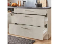 Clearance Pino Küchenzeile 250 cm Beton Weißgrau Anschlag rechts 1 Geräteschrank