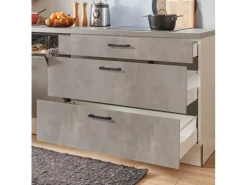 Pino Küchenzeile 360 cm Beton Perlgrau Anschlag L 1 Geräte-, 1 Apothekerschrank< Winkelküchen
