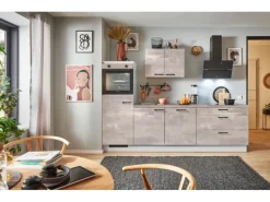 Hot Pino Küchenzeile 280 cm Beton Perlgrau Anschlag links 1 Geräteschrank