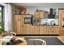 Outlet Pino Küchenzeile 360 cm Evoke Eiche Anschlag links 1 Geräte-, 1 Apothekerschrank