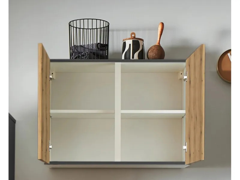 Outlet Pino Küchenzeile 360 cm Evoke Eiche Anschlag links 1 Geräte-, 1 Apothekerschrank