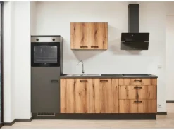 Pino Küchenzeile 260 cm Evoke Eiche Anschlag links 1 Geräteschrank Grafit< Kühlschränke