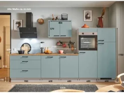 Sale Pino Küchenzeile 330 cm Fjordgrün Anschlag rechts 2 Geräteschränke
