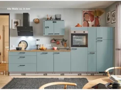 Pino Kochfelder<Küchenzeile 370 cm Fjordgrün Anschlag rechts 1 Geräte-, 1 Apothekerschrank