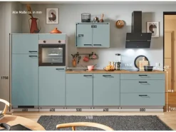 Clearance Pino Küchenzeile 310 cm Fjordgrün Anschlag links 2 Geräteschränke