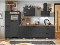 Outlet Pino Küchenzeile 300 cm Grafit Anschlag links 1 Geräte-, 1 Apothekerschrank