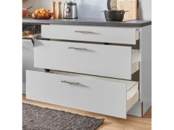 Pino Kochfelder|Kühlschränke<Küchenzeile 270 cm Lichtgrau Anschlag rechts 1 Geräteschrank