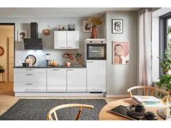 Online Pino Küchenzeile 250 cm Lichtgrau Hochglanz Anschlag rechts 1 Geräteschrank