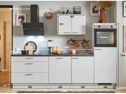 Pino Küchenzeile 250 cm Lichtgrau Anschlag rechts 1 Geräteschrank< Kochfelder