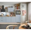 Pino Küchenzeile 280 cm Pastellblau Anschlag rechts 1 Geräteschrank< Kühlschränke