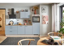 Pino Kühlschränke<Küchenzeile 250 cm Pastellblau Anschlag rechts 1 Geräteschrank