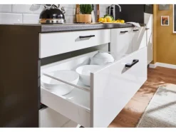 Pino Kühlschränke<Küchenzeile 260 cm Steingrau Hochglanz Anschlag links 1 Geräteschrank