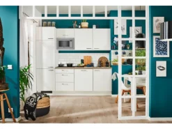 Pino Küchenzeile 240 cm Weiß Anschlag links 1 Geräteschrank< Kochfelder