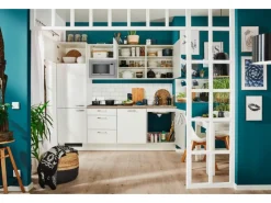 Pino Küchenzeile 240 cm Weiß Anschlag links 1 Geräteschrank< Kochfelder