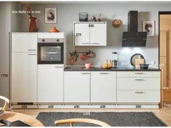 Pino Küchenzeile 320 cm Weiß Anschlag links 2 Geräteschränke< Kühlschränke
