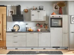 Discount Pino Küchenzeile 290cm Beton Weißgrau Anschlag R 1 Geräte-, 1 Apothekerschrank