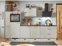 Outlet Pino Küchenzeile 300cm Beton Weißgrau Anschlag L 1 Geräte-, 1 Apothekerschrank