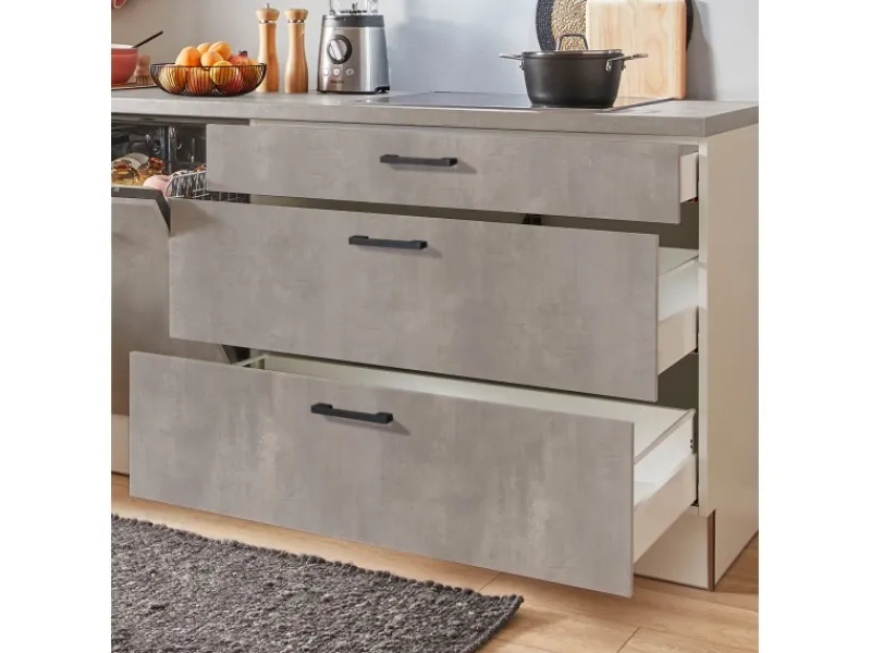 Pino Kühlschränke<Küchenzeile 280cm Beton Perlgrau Anschlag rechts 1 Geräte-. 1 Seitenschrank