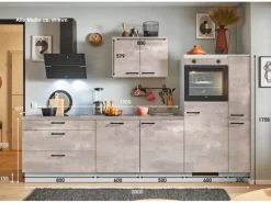 Pino Kochfelder<Küchenzeile 290cm Beton Perlgrau Anschlag rechts 1 Geräte-. 1 Seitenschrank