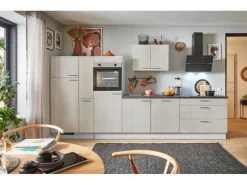 New Pino Küchenzeile 340cm Beton Weißgrau Anschlag L 1 Geräte-, 1 Apothekerschrank