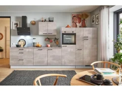 Pino Küchenzeile 340cm Beton Perlgrau Anschlag R 1 Geräte-, 1 Apothekerschrank< Kühlschränke