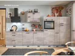 Pino Küchenzeile 340cm Beton Perlgrau Anschlag R 1 Geräte-, 1 Apothekerschrank< Kühlschränke