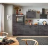 Outlet Pino Küchenzeile 310cm Beton Grafitgrau Anschlag L 1 Geräte-, 1 Apothekerschrank