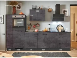 Outlet Pino Küchenzeile 290cm Beton Grafitgrau Anschlag L 1 Geräte-, 1 Apothekerschrank