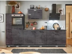 Best Pino Küchenzeile 300cm Beton Grafitgrau Anschlag L 1 Geräte-. 1 Seitenschrank