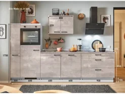 Pino Winkelküchen<Küchenzeile 300cm Beton Perlgrau Anschlag L 1 Geräte-, 1 Apothekerschrank