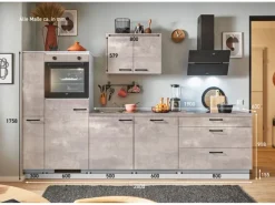 Pino Küchenzeile 280cm Beton Perlgrau Anschlag L 1 Geräte-, 1 Apothekerschrank