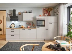 Clearance Pino Küchenzeile 360cm Kaschmirgrau Anschlag rechts 1Geräte-, 1 Apothekerschrank
