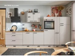 Clearance Pino Küchenzeile 360cm Kaschmirgrau Anschlag rechts 1Geräte-, 1 Apothekerschrank