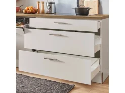 Clearance Pino Küchenzeile 360cm Kaschmirgrau Anschlag rechts 1Geräte-, 1 Apothekerschrank