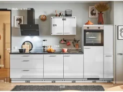 Best Pino Küchenzeile 310cm Lichtgrau Hochglanz Anschlag R 1Geräte-,1Apothekerschrank