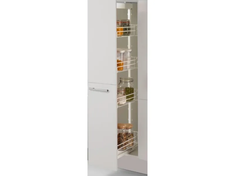 Best Pino Küchenzeile 310cm Lichtgrau Hochglanz Anschlag R 1Geräte-,1Apothekerschrank