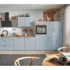 Online Pino Küchenzeile 370cm Pastellblau Anschlag rechts 1 Geräte-, 1 Apothekerschrank