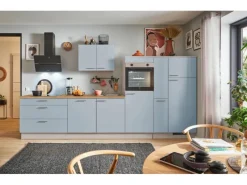 Online Pino Küchenzeile 370cm Pastellblau Anschlag rechts 1 Geräte-, 1 Apothekerschrank