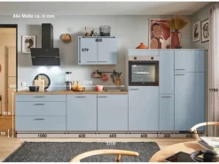 Online Pino Küchenzeile 370cm Pastellblau Anschlag rechts 1 Geräte-, 1 Apothekerschrank