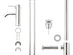 Posseik Einhebelmischer<Siphon-Set inkl. Pop-Up-Ablauf und Einhebelarmatur Silber