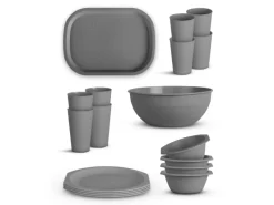 ProHome Geschirr<Kunststoff Geschirr Set BPA Frei Grau 18 Teilig 4 Personen