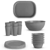 ProHome Geschirr<Kunststoff Geschirr Set BPA Frei Grau 22 Teilig 6 Personen
