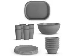 ProHome Geschirr<Kunststoff Geschirr Set BPA Frei Grau 22 Teilig 6 Personen