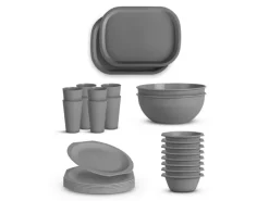 ProHome Kunststoff Geschirr Set BPA Frei Grau 28 Teilig 8 Personen< Geschirr