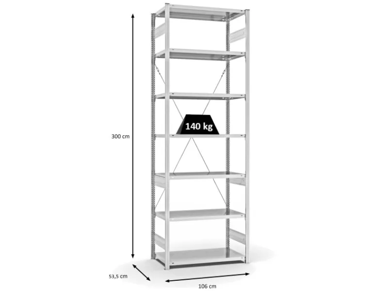 PROREGAL Antibakterielles Fachbodenregal Stecksystem T-Profil HxBxT 300 x 100 x 50 cm 7 Ebenen Traglast 140 kg Antibakterielle Beschichtung Weiß< Küchenregale