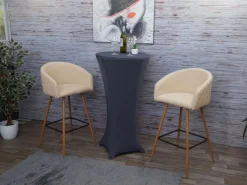 PROREGAL 2er-Set Barhocker Sitzhöhe 74cm Metall Holzoptik Stoff/Textil -Beige Barstuhl Tresenhocker Küchenhocker Mit Lehne< Kücheninseln