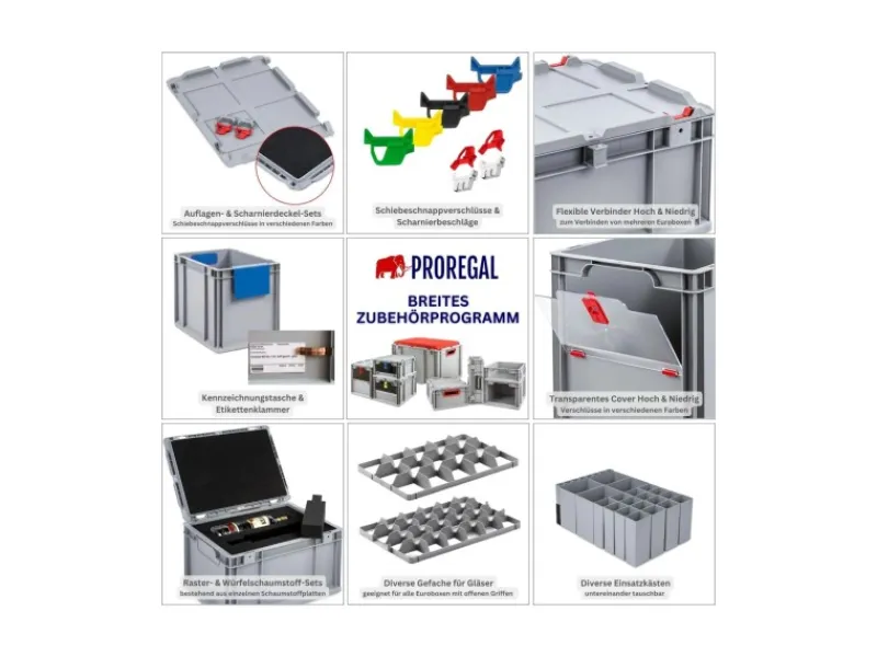 PROREGAL Gefrierschränke<Spar Set 5x Eurobox Nextgen Economy Mit Auflagedeckel & 4x Schiebeschnappverschlüsse Griffe Geschlossen HxBxT 17 x 30 x 40 cm